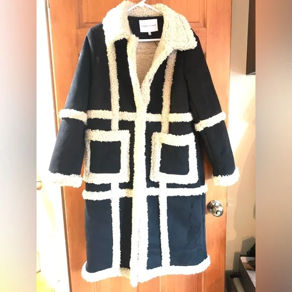 NWT Rebecca Minkoff M Boho Vegan Suede Shearling Wool Designer Coat Black $398 - Picture 4 of 15